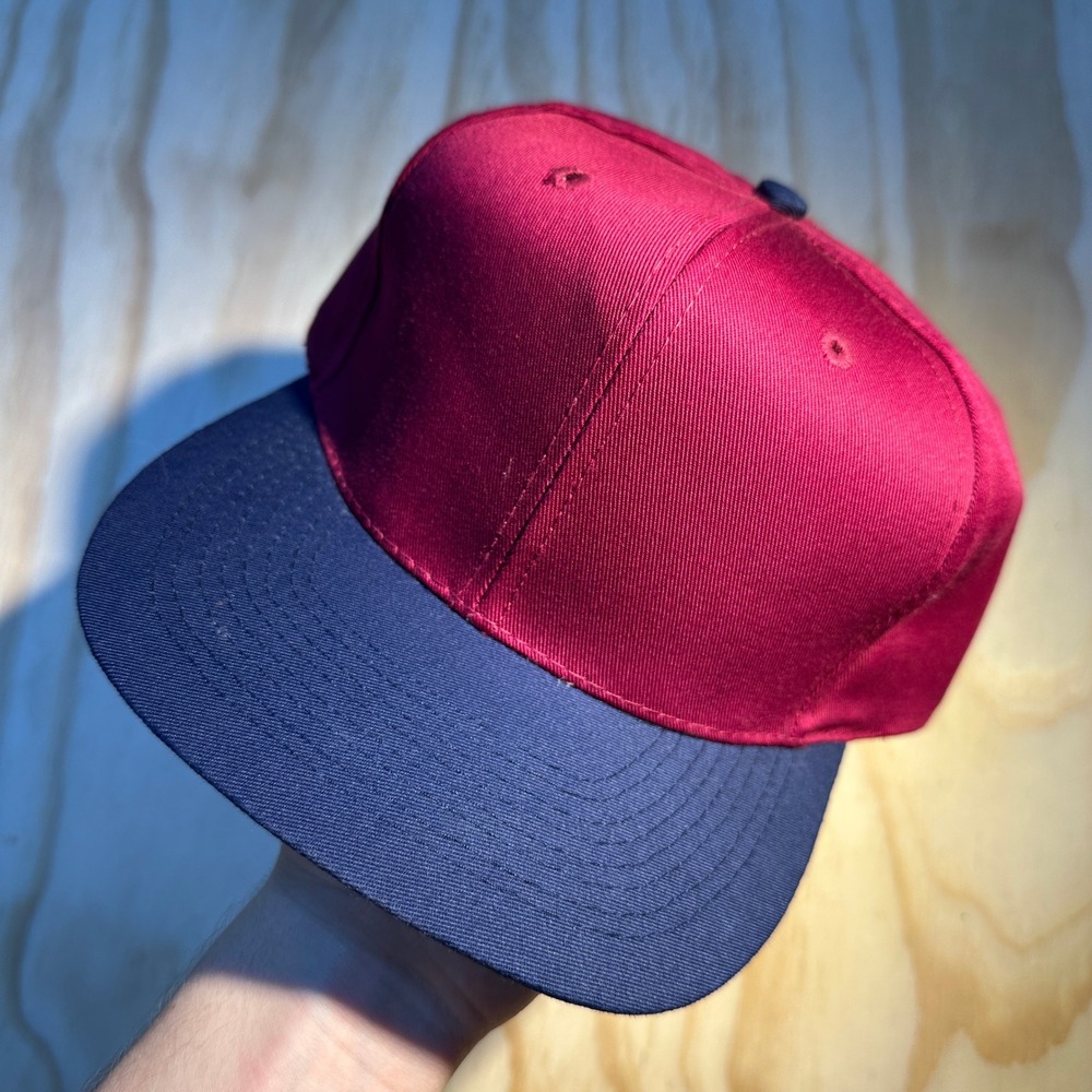 OTTO Snapback Hat Burgundy Navy Blue Flat Bill Blank Two Tone Cap OSFM